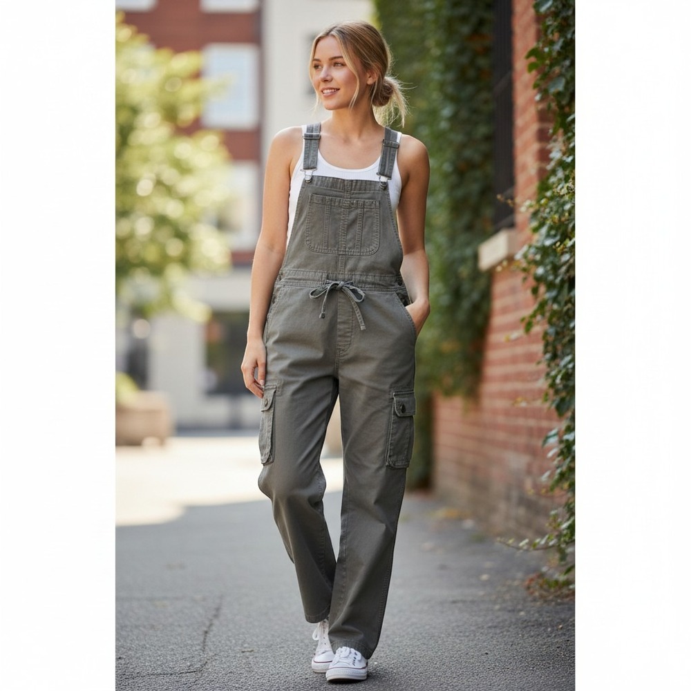 VTG Dollhouse Khaki Tan Cargo Overalls Y2K Grunge Utility Streetwear Sz Small